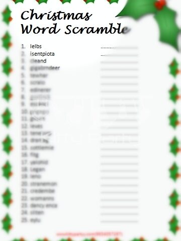 Christmas Word Scramble Paper Game