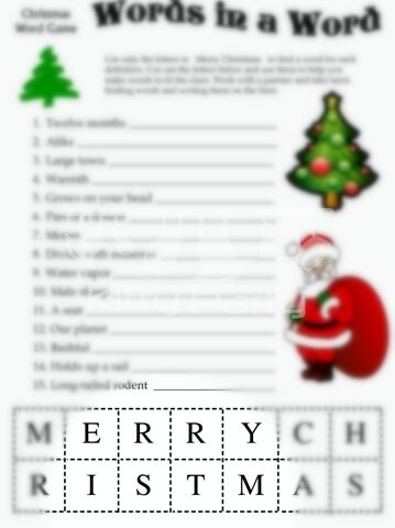 Christmas Words In A Word Paper Game