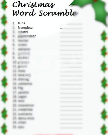 Christmas Word Scramble Paper Game