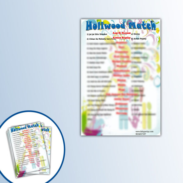 Holiwood Match Paper Game Holiwood-Match-Paper-Game