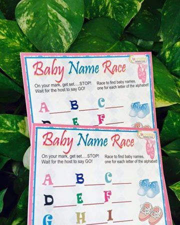 Baby Name Race Paper Game