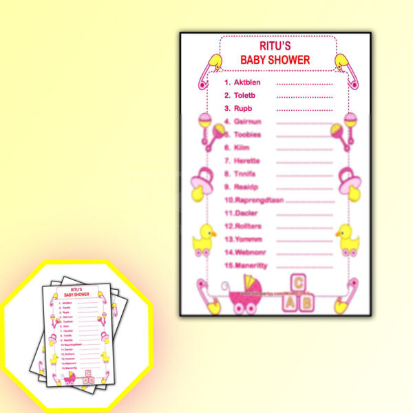 Baby shower jumble word game