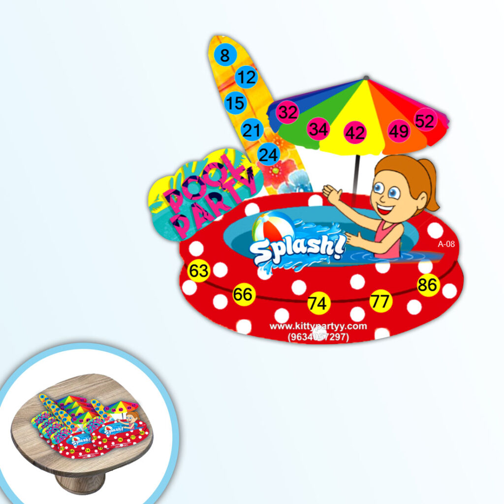Pool Party Shape Tambola Ticket - kittypartyy